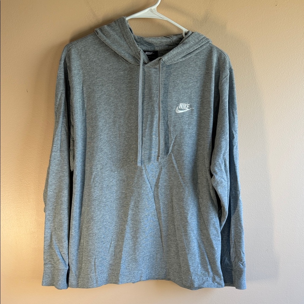 Nike Gray Hooded Long-Sleeve Pullover with White Logo